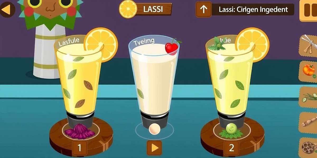 Lassi Lagoon Gameplay Screenshot Lassi Lagoon gameplay showing player preparing different types of lassi with traditional Indian ingredients